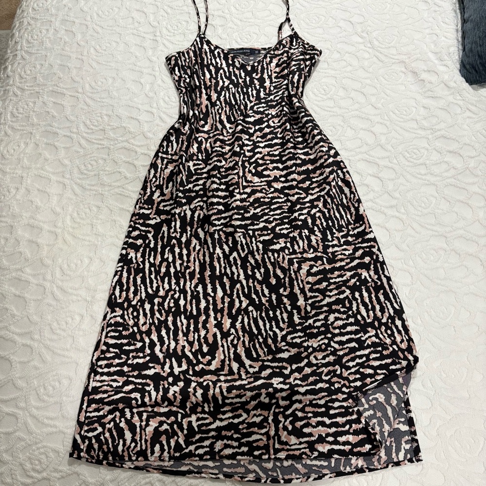 Calvin Klein Zebra Print Satin Slip Dress